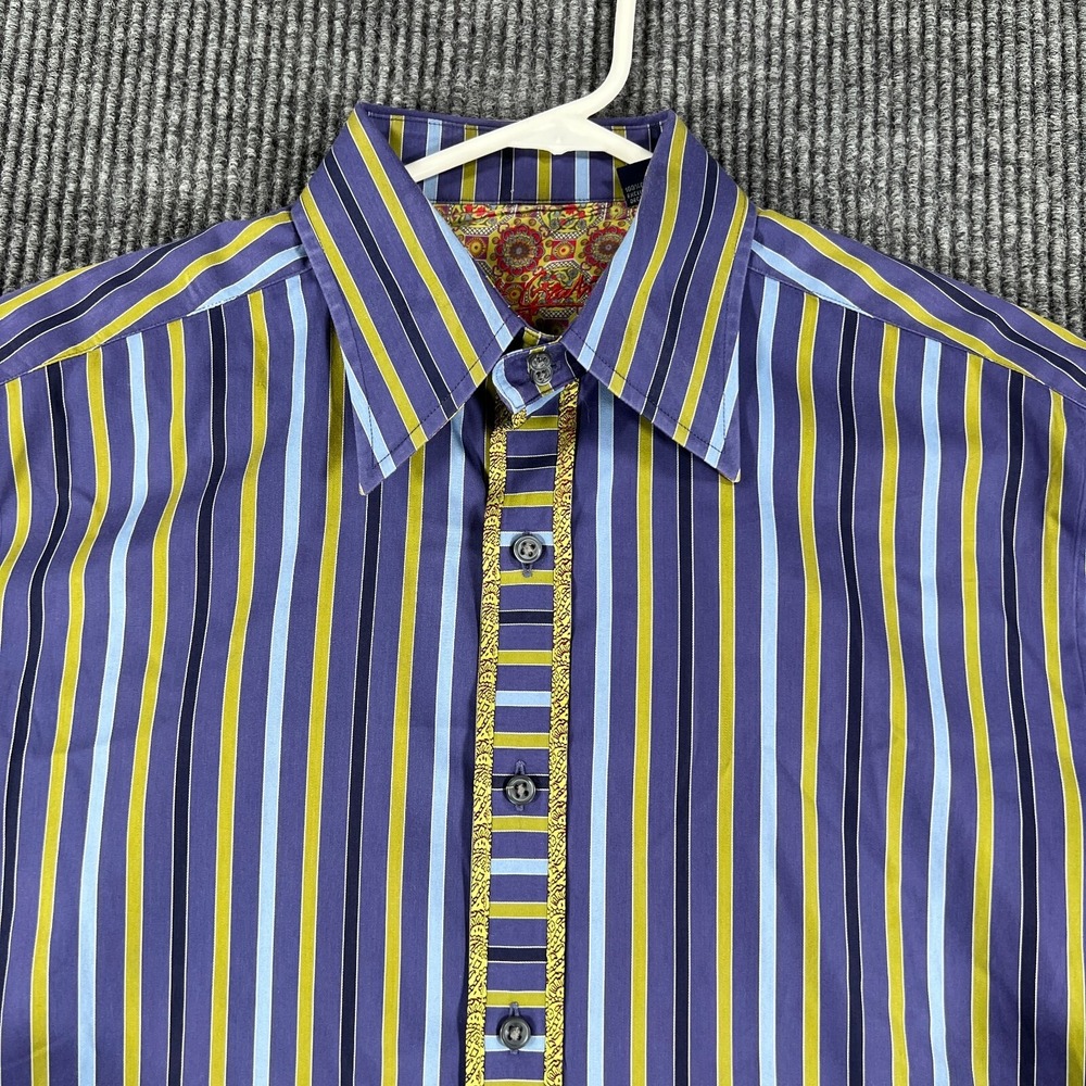 Robert Graham Shirt Mens Large Purple Striped Long Sleeve Button Up Designer